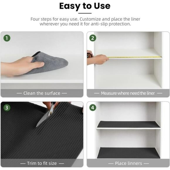 Black Non Slip Shelf Liner 12x10ft Kitchen Cabinet Drawer Liner Waterproof Durab - Picture 6 of 7